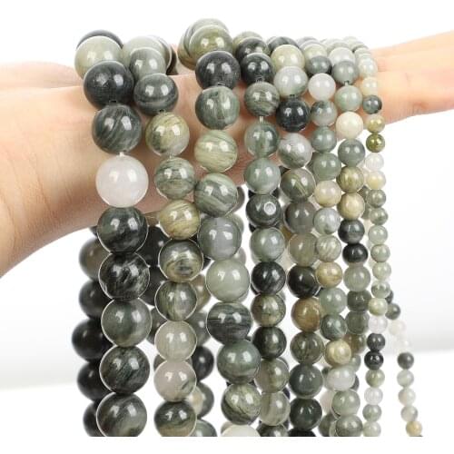Natural Stone Bead Smooth Water Plant Stone Round Loose Spacer Bead For Jewelry Making DIY Bracelet Needlework Strand 4/6/8/10MM