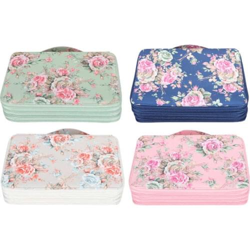 Makeup Pencil Case PU 200 Slots Rose Printed 4 Layer Zipper Pen Holder Stationery Storage Pocket