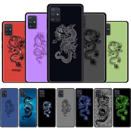 For Samsung Galaxy A51 A71 A21s A31 A12 A41 M31 M51 Phone Case A52 A32 A11 M30s A42 A01 Black Soft Cover Dragon God Pattern Capa