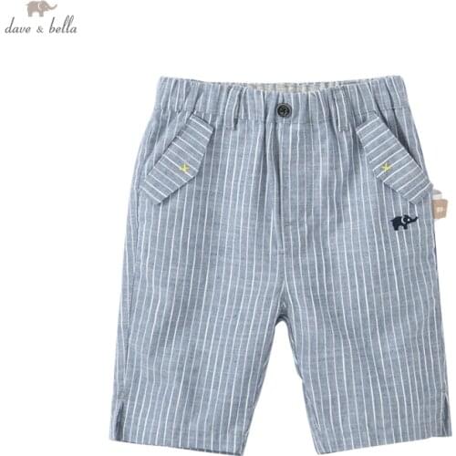 DB16887 dave bella summer baby boys fashion striped pockets pants children calf length kids pants infant toddler trousers