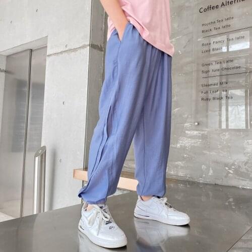 Childrens clothing boys solid color cotton sports trousers summer new style large childrens casual pants