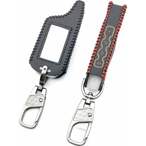 Two Way LCD Remote Fob Leather Key Chain Case Cover For Scher-Khan Logic A B Russian Version 2 Way Car Alarm System