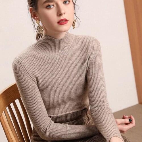 Knitted Jumper Autumn Winter Turtleneck Casual Solid Color Pullovers Women Tops Long Sleeve Short Slim Sweater Girls