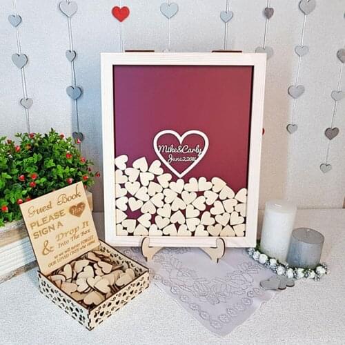 Custom Wooden Wedding Classic Memory Guest Book, Elegant Drop Box with hearts,Mr&Mrs Guest Book Alternative, wedding Guest Book