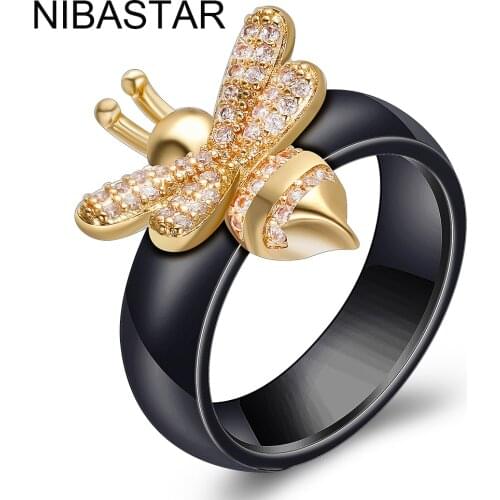 Simple Gold Color Bee Finger Rings Ceramic Gold Hammered Band Stacking Rings Wedding Anniversary Luxury Temperament Jewelry