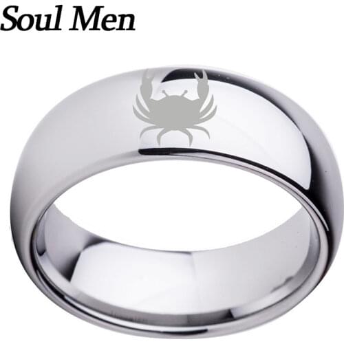 8mm New Christmas Gift for Boy Girl Tungsten Carbide Cancer Zodiac Horoscope Polished Dome Ring Available Size 7 to 13