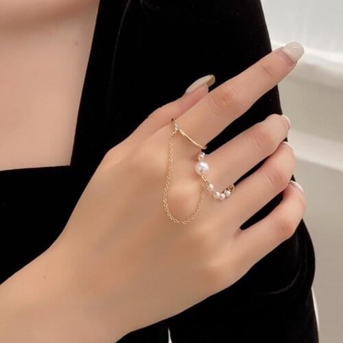 INS Index Finger Simple Plain Ring Light Luxury Personality Ring Double Ring Opening Adjustable Wild Pearl Personality Ring