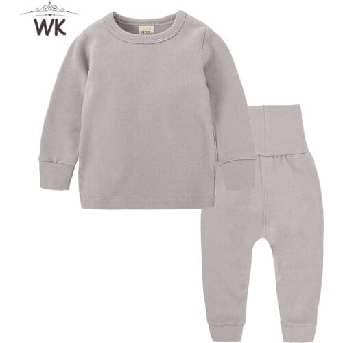 2pcs Autumn Kid Clothes of Sleepwear Pure Color Cotton Childrens Pajamas Set Childrens Suit Baby Clothes Sets Large Size Fall