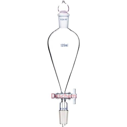 125ml,24/40,Lab Pyriform Separatory Funnel,PTFE Stopcock,Ground Joints