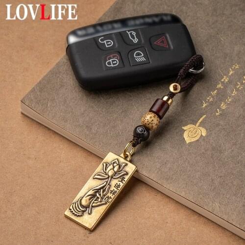 Brass Lotus Buddha Hand Tag Keychain Pendant Jewelry Vintage Fashion Copper Car Key Chain Hanging Luxury Brand Keyring Hangings