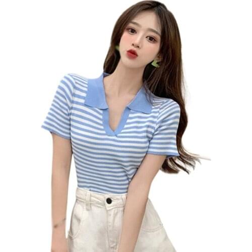 Summer Short-sleeved T-shirt Female Korean Version Of The Slim Casual Womens Sports Lapel Female Short Sleeves Tee