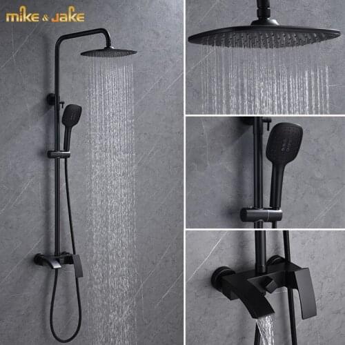 Matt black shower set bath shower mixer black bathtub faucet bathroom black shower hot and cold mixer