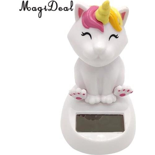 Solar Powered Cute Cat Unicorn Nodding Head Figure Doll Kids Toy Gift Home Office Car Decoration