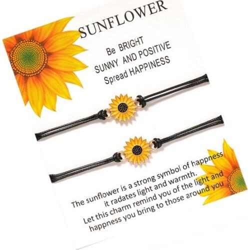 Cute Sunflower Bracelet with Gift Cards Women Girl Flower Wish Bracelet Gift for Love Friend Fashion Jewelry Accessories