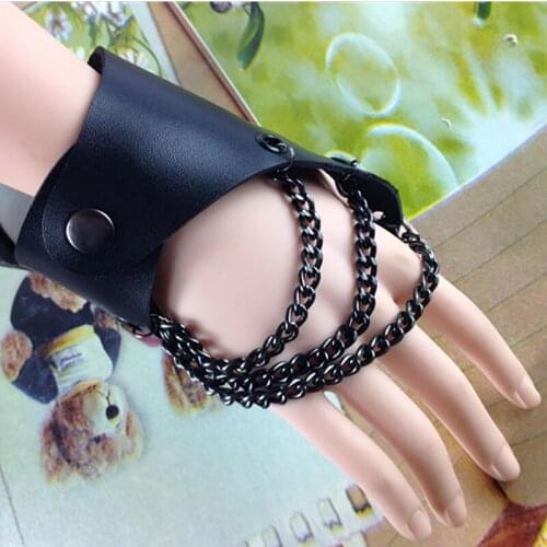 COLEMJE Chain Multi Layer Hiphop Bracelet Jewelry Double Button Adjustable Street style Circles Cross Ball PU Leather Material