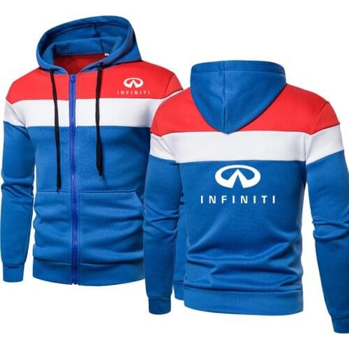 Fashion Casual Mens Zip Jacket Infiniti Car Logo Printing Spring Autumn Sports jacket Cotton Splicing High Quality Men Clothing