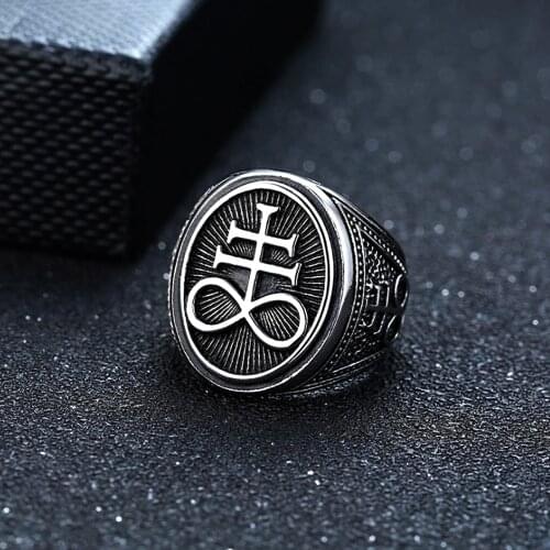 Gothic Satanic Cross Ring For Men Retro Stainless Steel Biker Satan Signet Ring Fashion Jewelry Gift Wholesale Size 7-13