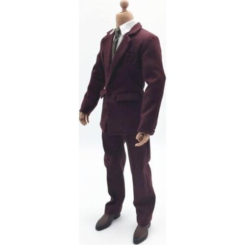1/6 Male Soldier Figure dark red western suit set Necktie coat shirt pants for 12 inches Body Figures