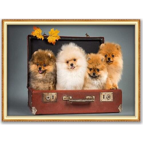 Animal Dog Pomeranian DIY Cross Stitch Embroidery 11CT Kits Needlework Craft Set Cotton Thread Printed Canvas Home Decoration