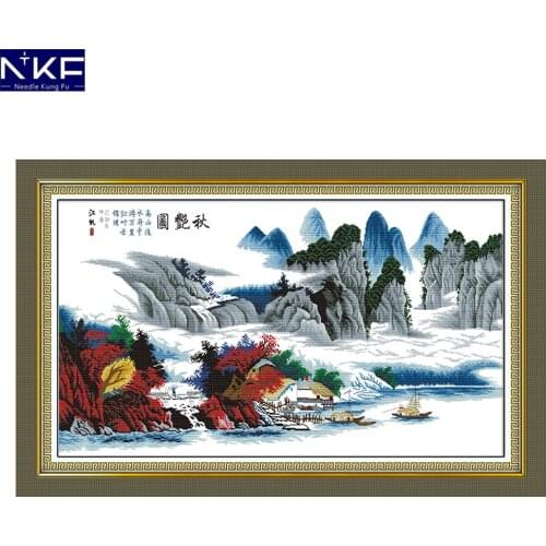 NKF Beautiful Autumn Picture Cross Stitching DIY Needlework Cross Stitch Kits for Embroidery Home Decoration Cross-stitch Set