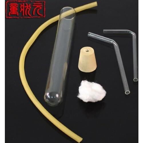 Junior high school preparation of oxygen set include test tube single hole plug rubber tube