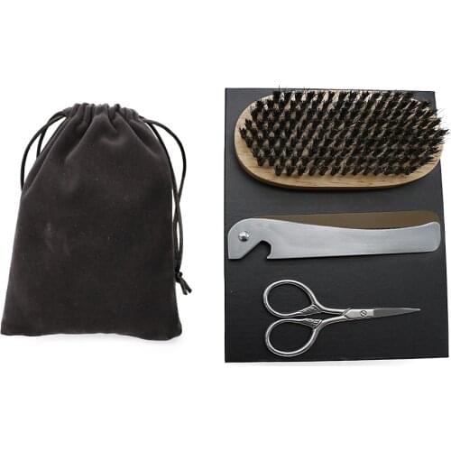 3 PCS Brush And Comb Set For Men Hair Beard Grooming Boar Bristle Beard Brush Gift Set