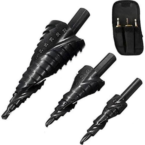 3PCS 4-32MM HSS Cobalt Step Drill Bit Set Nitrogen High Speed Steel Spiral for Metal Cone Triple-Cornered Shank Hole Cutter Reta