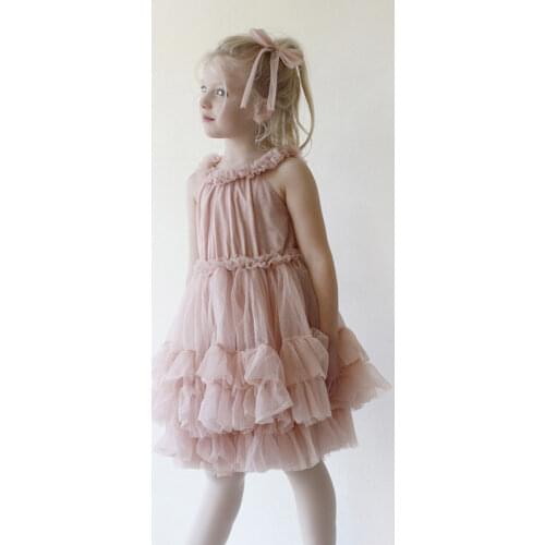 Summer new children 's clothing sweet pink/dark blue/ white girl kids fringed sleeveless dress lace multi-layer cake dress