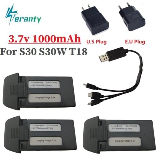 Original 3.7V 1000mAh Lipo Battery with charger Set For SJRC S30W S30 T18 Drone RC Quadcopter Spare Parts for S30W Drone Battery