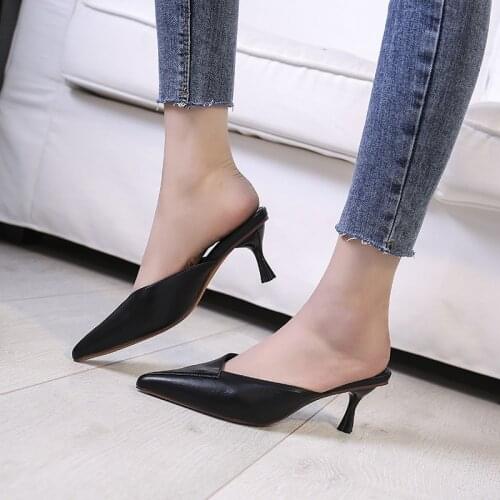Pointed Half Slippers Female Summer 2021 New Fashion Fine-heeled Baotou Sandals High-heeled Net Red Muller Slippers