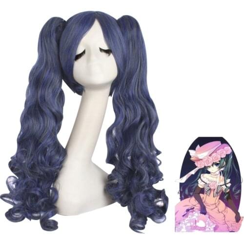 Black Butler Kuroshitsuji Ciel Phantomhive Wig Blue Grey Mix Synthetic Hair Cosplay Wigs With Clip Removable Ponytails + Wig Cap