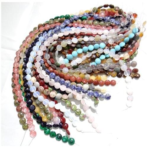 12mm Natural stone Turquoises Quartz crystal tiger eye Round cake bead pendant for Diy Jewelry Making Necklace Accessories33pcs