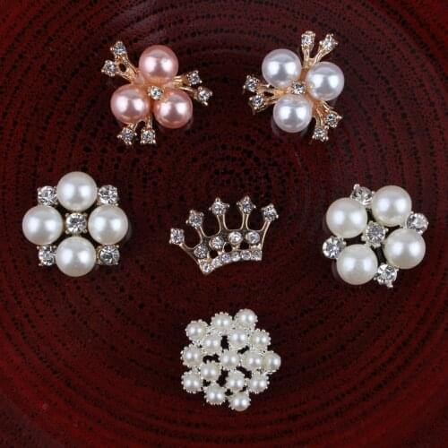 10PCS Handmade Vintage Metal Decorative Buttons Crystal Pearl Flower Center Alloy Flatback Rhinestone Buttons Craft Supplies