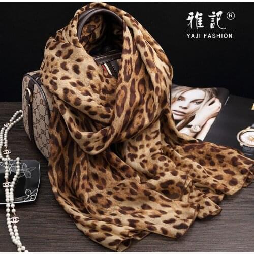 Leopard Printed Silk Scarf Women Long Scarf Real Soft Spring Hangzhou Elegant 100% Silk Scarf Shawl Autumn Winter Summer