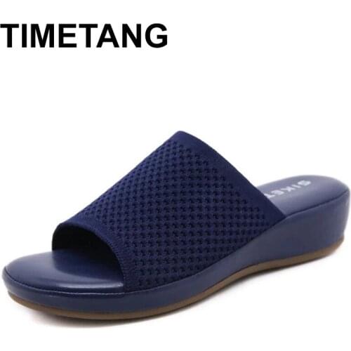 TIMETANGSummer Womens Slippers Ladies Knitting Comfort Footwear Female Casual Home Outdoors Flats Shoes Fashion PlatformSlipper