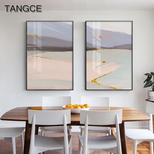 Nordic Mountains Rivers Landscape Wall Art Canvas Painting Golden Posters Print Pinks Purple Contemporary Art Wall Picture Decor