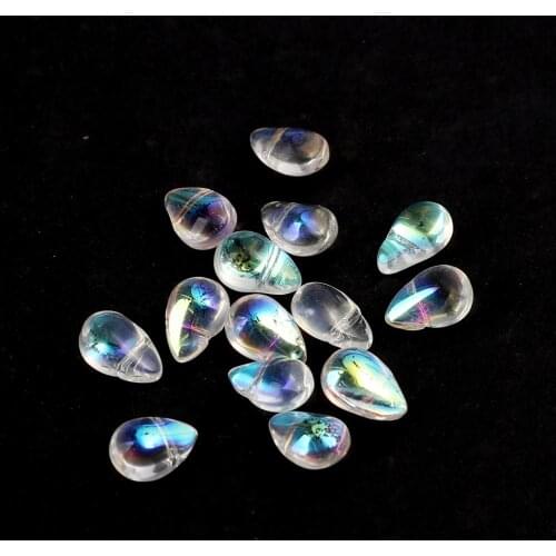 DoreenBeads Glass Beads Drop Transparent Clear AB Rainbow Color Jewelry DIY Charms About 9mm x 6mm, Hole: Approx 0.7mm, 25 PCs