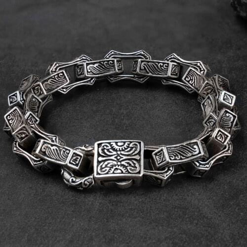Vintage Carved Black vintage punk bracelet for men stainless steel fashion Jewelry street culture mygrillz
