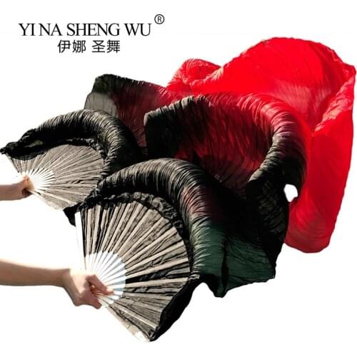 High Quality 100% Real Silk / Imitation Silk Belly Dance Fans Dance Performance Handmade 1 Pair Left+Right Hand Gradient Colors