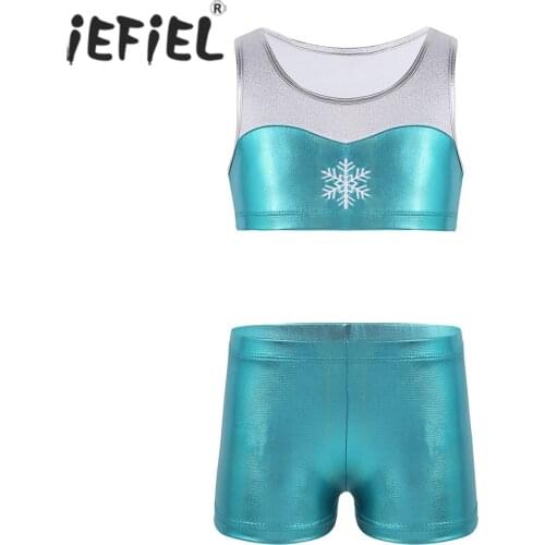 IEFiEL Kids Girls Tankini Ballet Dance Wear Shiny Snowflake Tops with Bottoms for Ballet Gymnastics Leotard Tutu Costumes