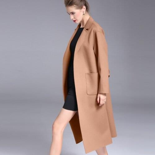 Long woolen blends cashmere coats for women 2019 autumn winter ladies jackets plus size overcoat double sided windshield
