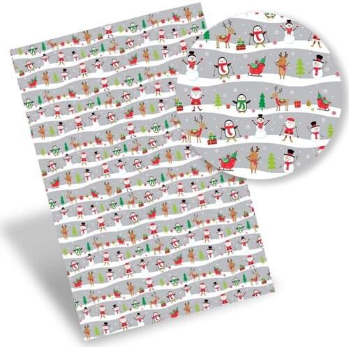 Christmas Faux Leather Sheets Printed Vinyl Fabric Synthetic Leather DIY Handbag Bows Making Material 22*30cm/A4 0.8mm 1pc