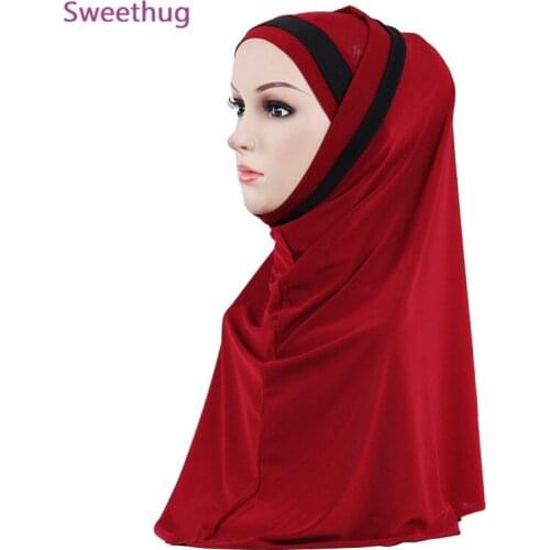 2021 latest two pieces muslim amira hijab plain pull on islamic scarf head wrap headband underscarf hats
