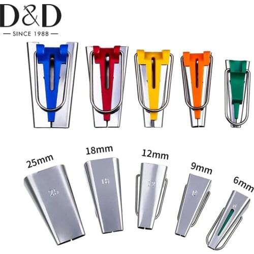 5pcs/set Tape Makers Tool&10pcs Plastic Clips Clamps 6MM/9MM/12MM/18MM/25MM 5 Sizes Bias Tape Maker For Fabric Sewing