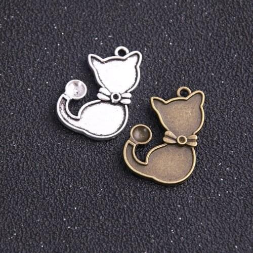 6PCS 20*30mm New Product Two Color Bow Tie Cat Charms Animal Pendant Jewelry Metal Alloy Jewelry Marking