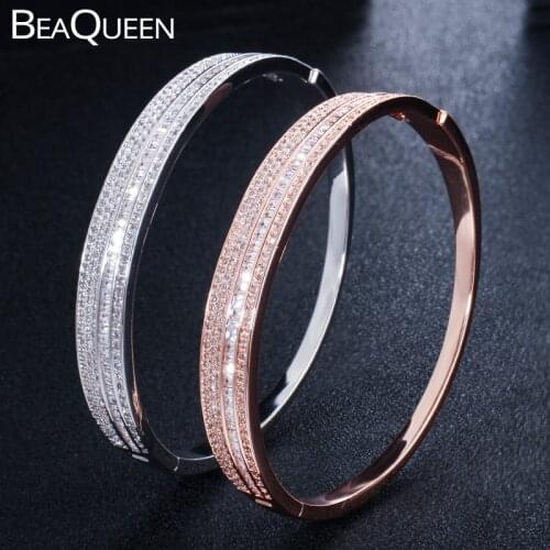 BeaQueen Shining Cubic Zirconia Open Cuff Bracelets Bangles Wedding Gift for Women Classic Design Crystal Bangle Jewelry B168