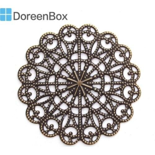 Doreen Box Zinc Based Alloy Embellishments Flower Antique Bronze Filigree Carved DIY Jewelry Making 43mm(1 6/8") x 43mm, 30 PCs
