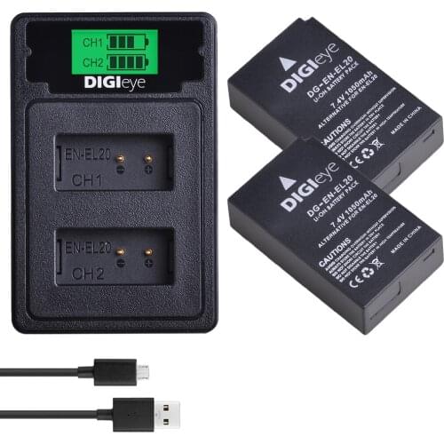 2 Pcs EN-EL20 EN EL20a EL20 Battery+Usb Charger for Nikon Coolpix P1000 Nikon1 J1, J2, J3 Nikon1 AW1 ENEL20 Batteries