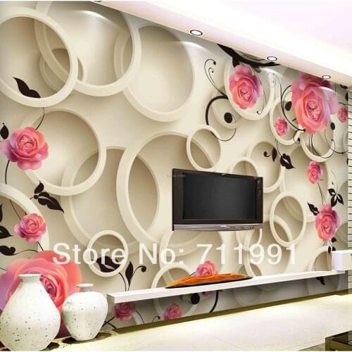 Custom modern Wallcoverings,Three-dimensional circle and roses for the sitting room TV bedroom background wall papel de parede