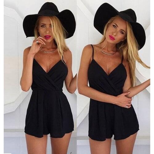 Women Casual V-neck Summer Jumpsuit Retro Sleeveless Jumpsuit Lady Mid Waist Straight Women Shorts Casual Loose